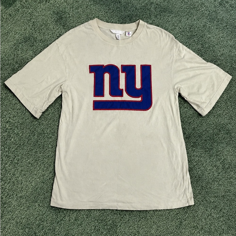 NY Logo Men's Short Sleeve Tee - Beige with Blue & Red Logo